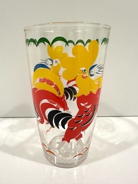 Vintage Drinking Glass Rooster Anchor Hocking 7x4 Colorful